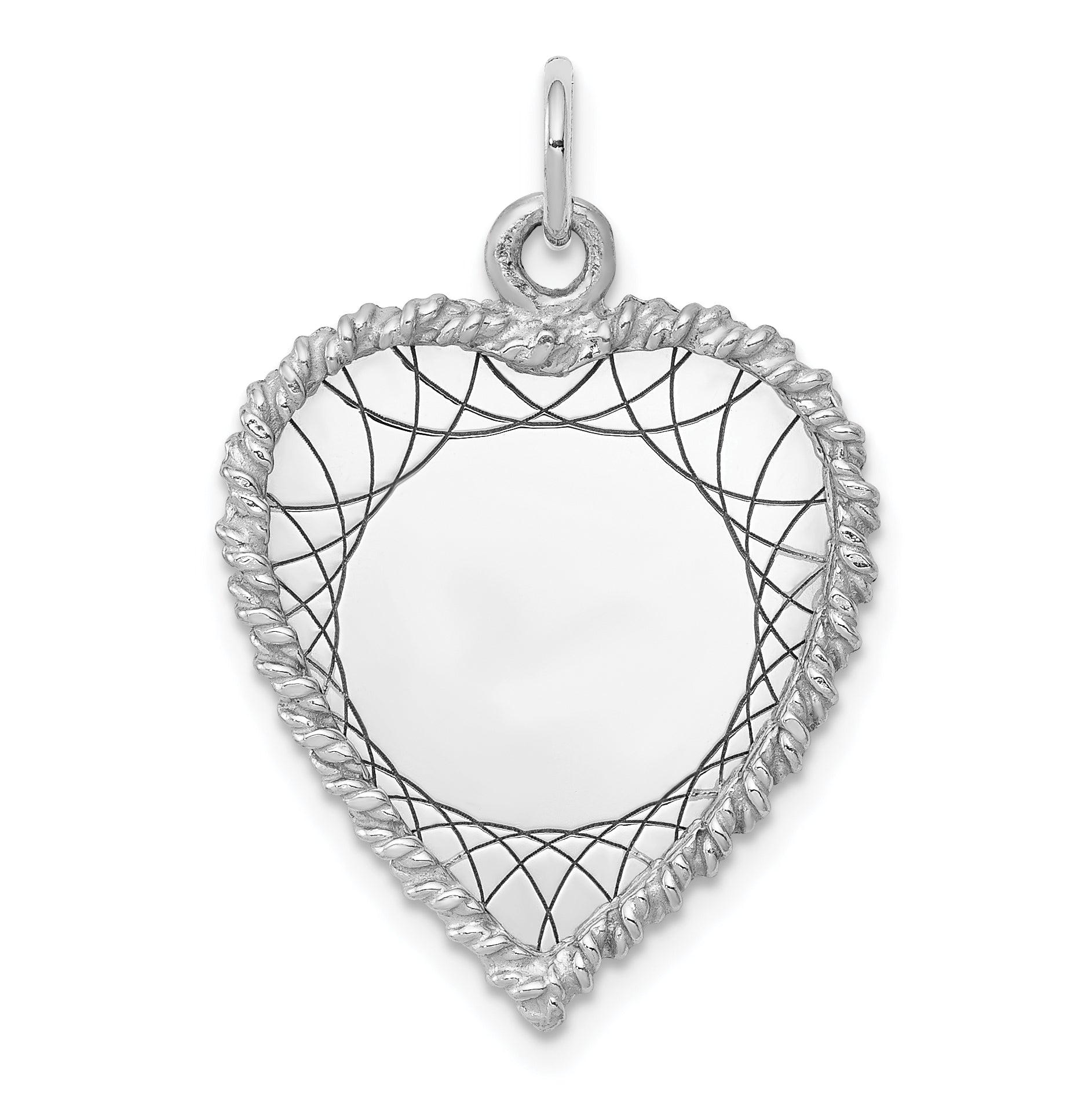 SS Rh-plt Engraveable Heart Polished Front/Satin Back Disc Charm Main image