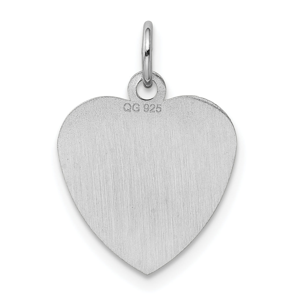 SS Rh-plt Engraveable Heart Polished Front/Satin Back Disc Charm