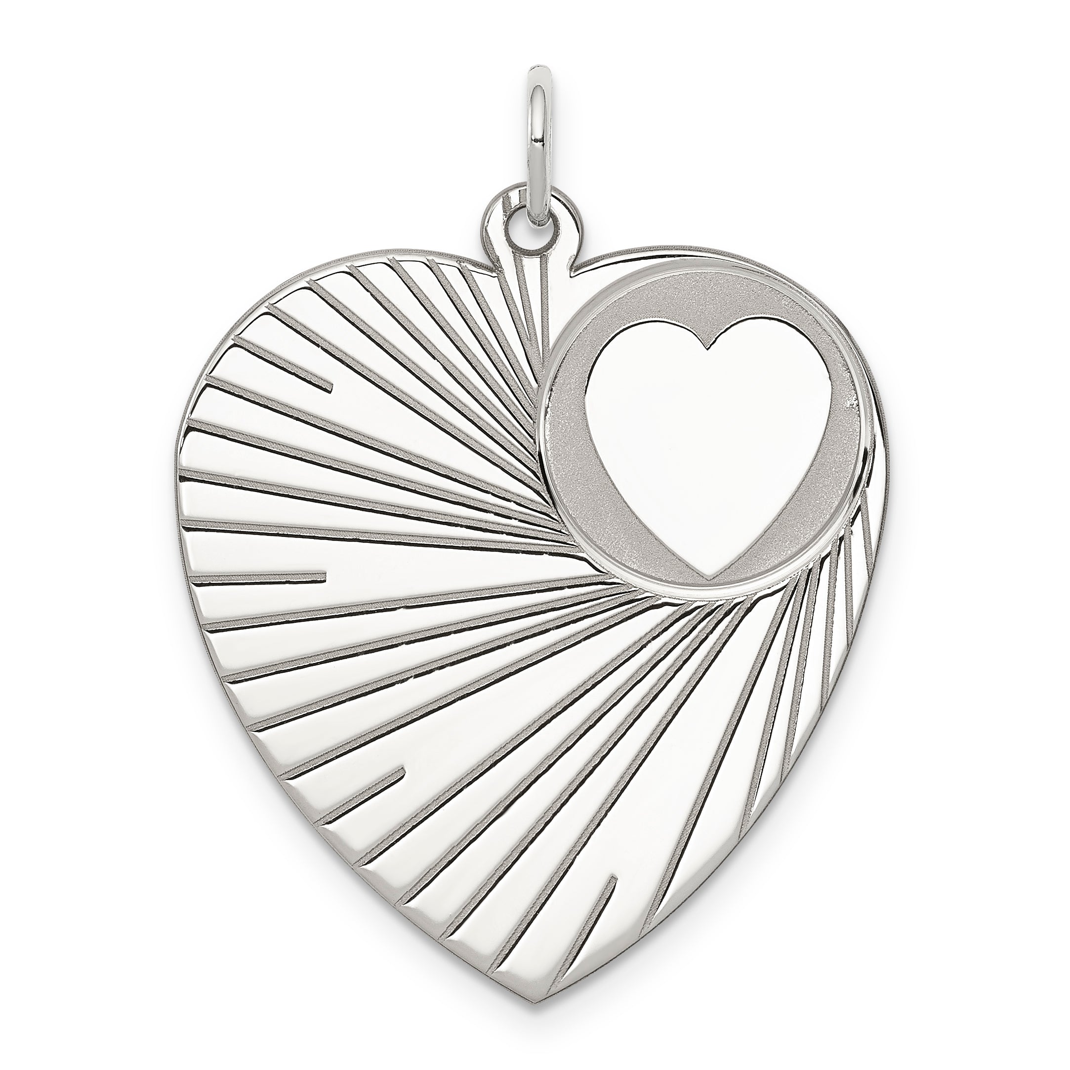 Sterling Silver Rhodium-plated Engraveable Heart Disc Charm