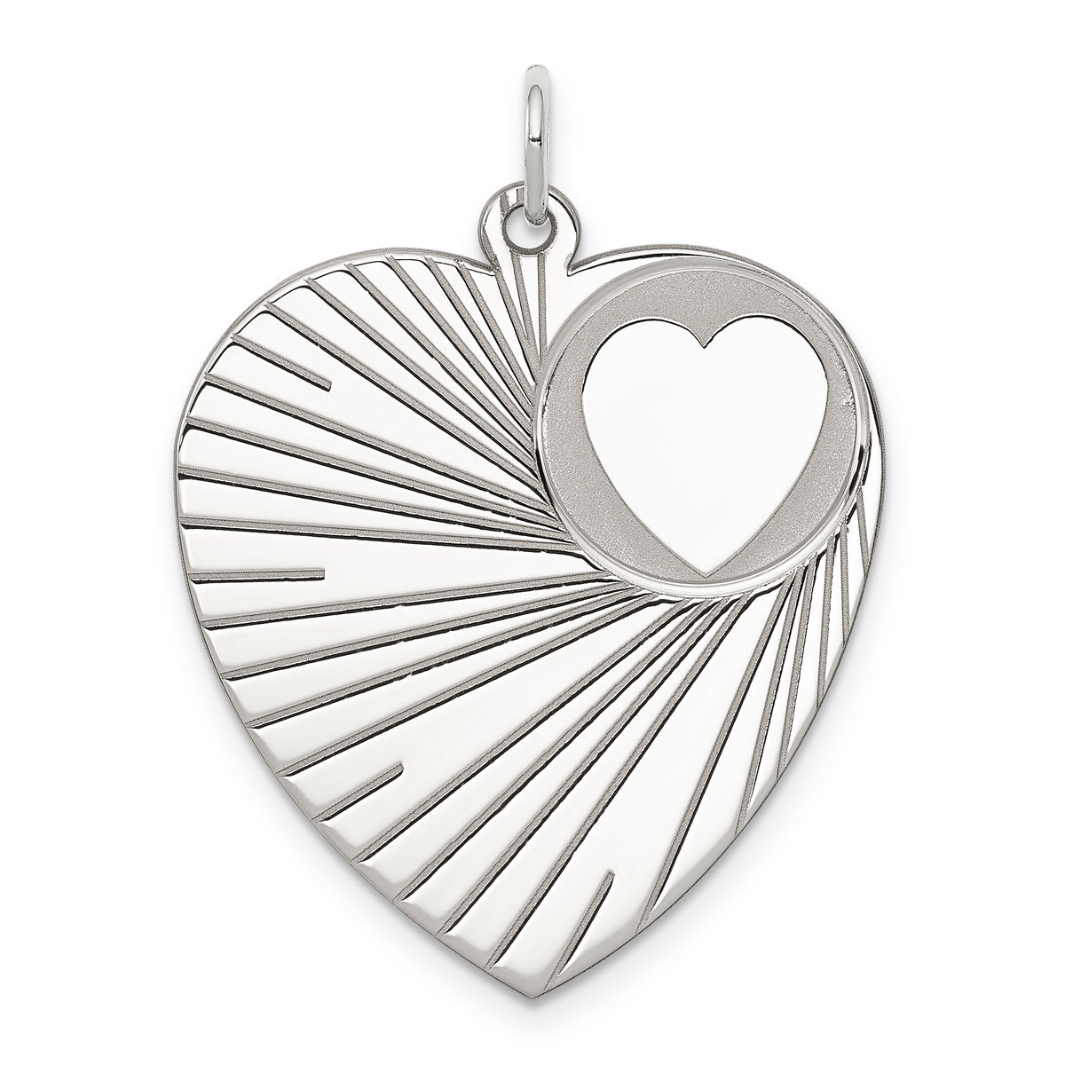 Sterling Silver Rhodium-plated Engraveable Heart Disc Charm