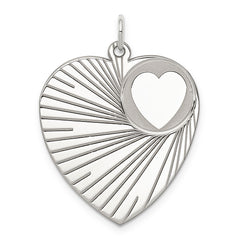 Sterling Silver Rhodium-plated Engraveable Heart Disc Charm