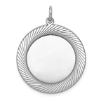 SS Rh-plt Engraveable Round Polished Front/Satin Back Disc Charm