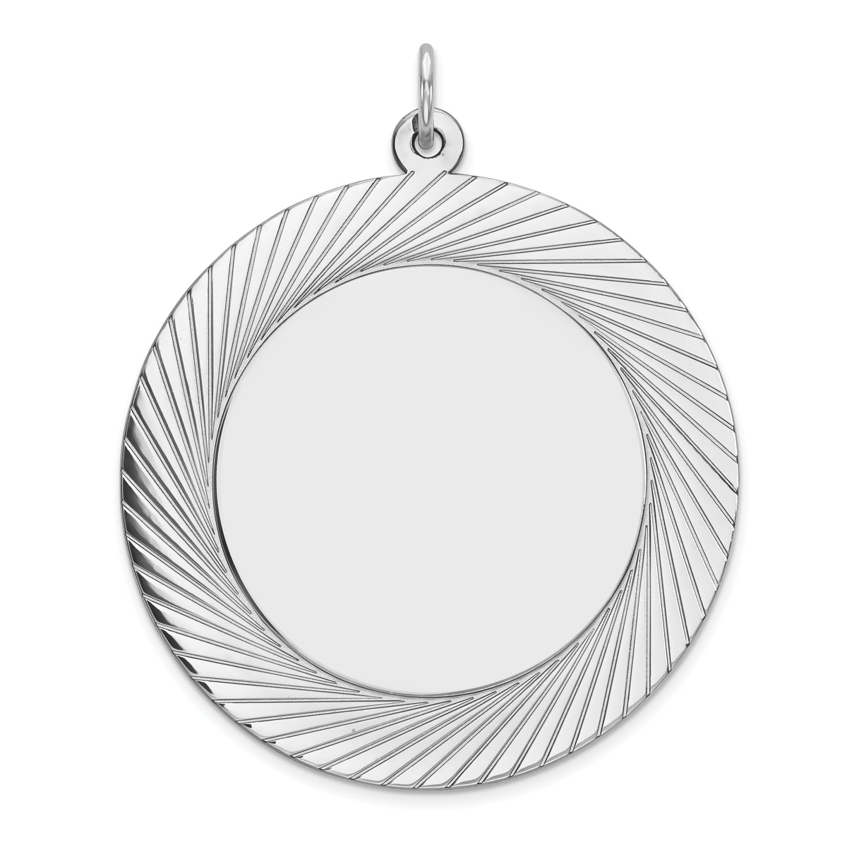 SS Rh-plt Engraveable Round Polished Front/Satin Back Disc Charm