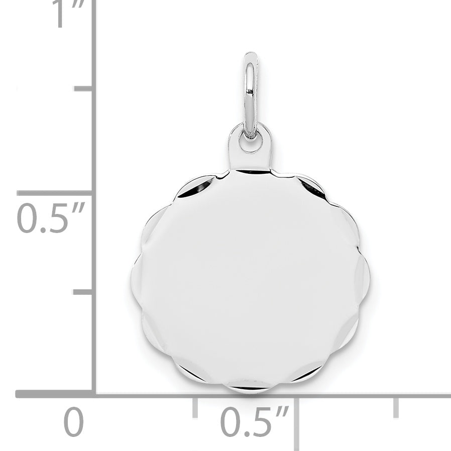 Sterling Silver Rh-plt Engraveable Polished Front/Satin Back Disc Charm