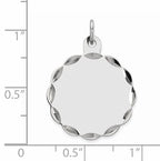 Sterling Silver Rh-plt Engraveable Polished Front/Satin Back Disc Charm