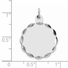 Sterling Silver Rh-plt Engraveable Polished Front/Satin Back Disc Charm