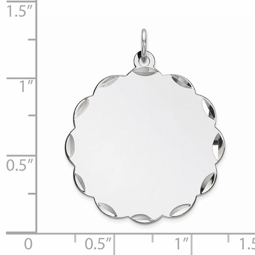 Sterling Silver Rh-plt Engraveable Polished Front/Satin Back Disc Charm