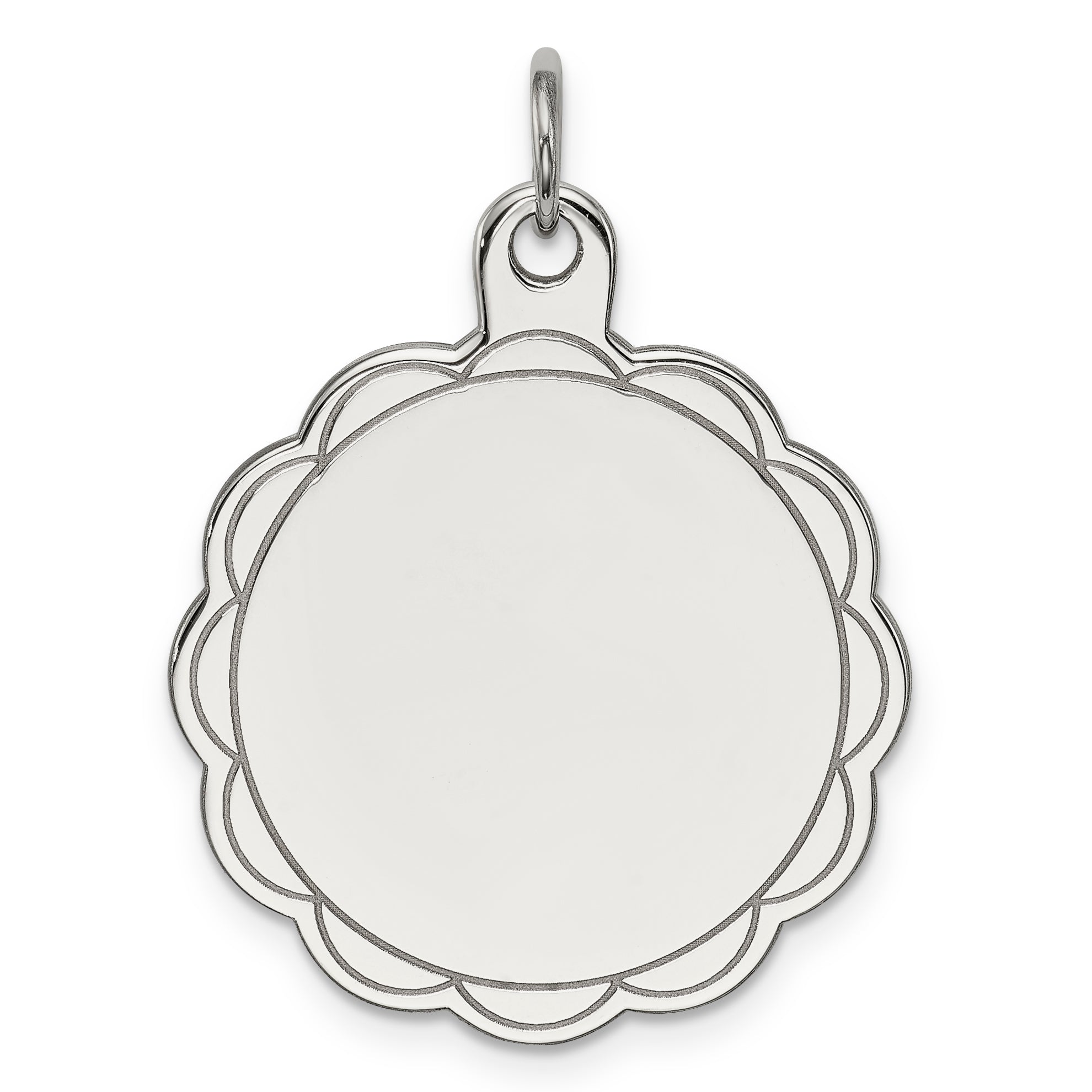 Sterling Silver Rh-plt Engraveable Polished Front/Satin Back Disc Charm
