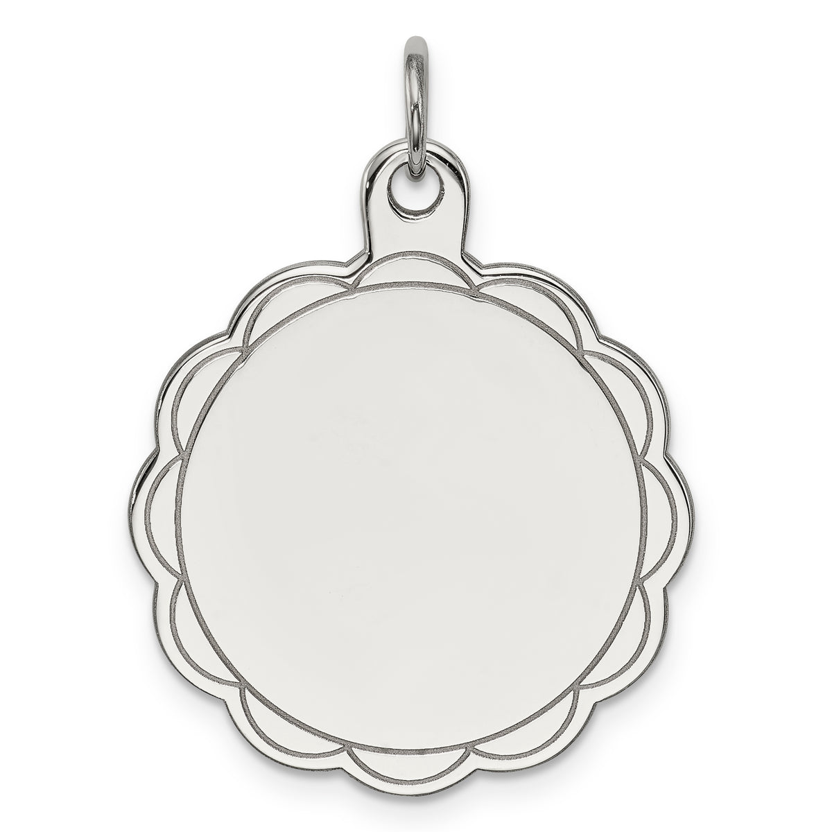 Sterling Silver Rh-plt Engraveable Polished Front/Satin Back Disc Charm