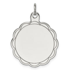 Sterling Silver Rh-plt Engraveable Polished Front/Satin Back Disc Charm