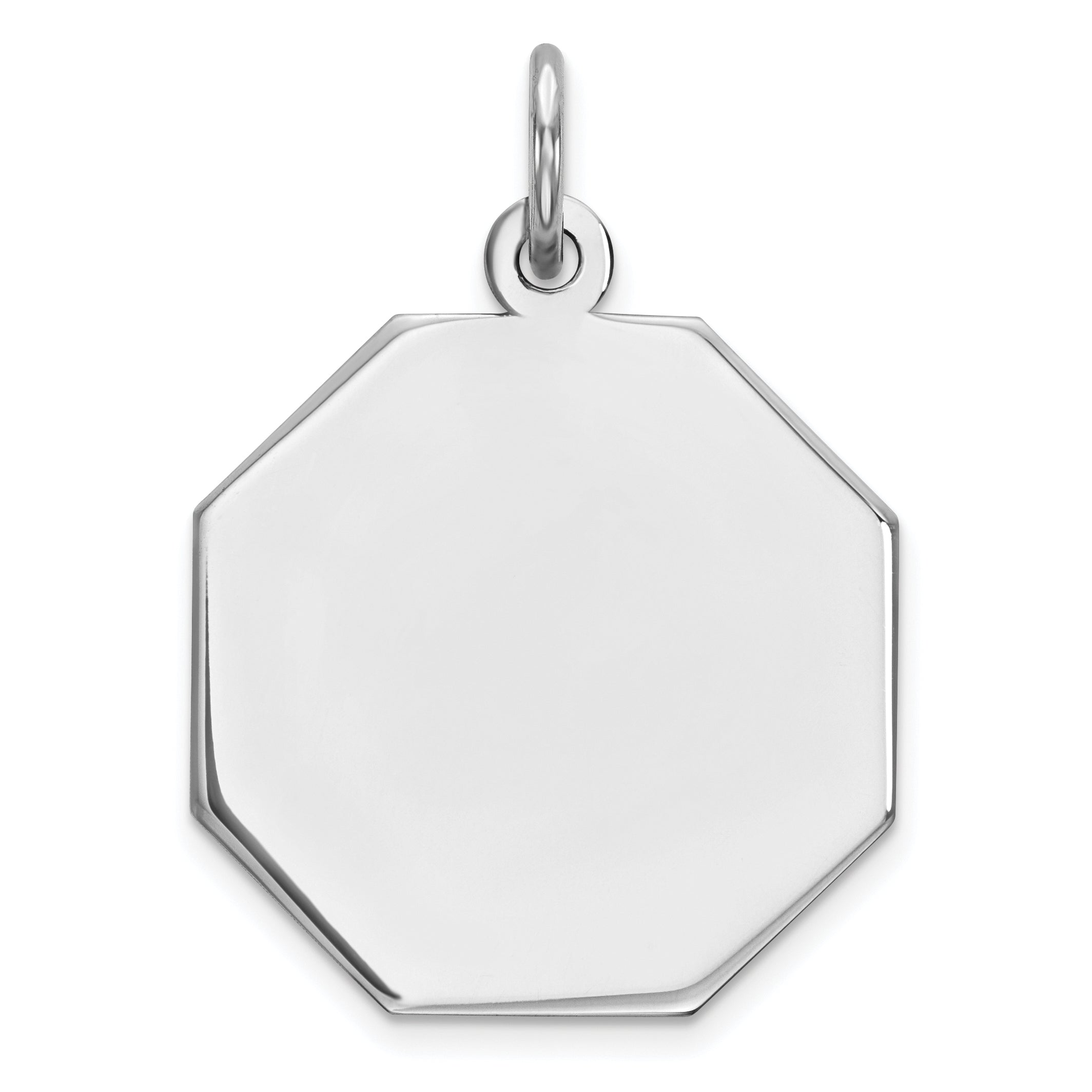 SS Rh-plt Engraveable Octagon Polished Front/Satin Back Disc Charm Main image