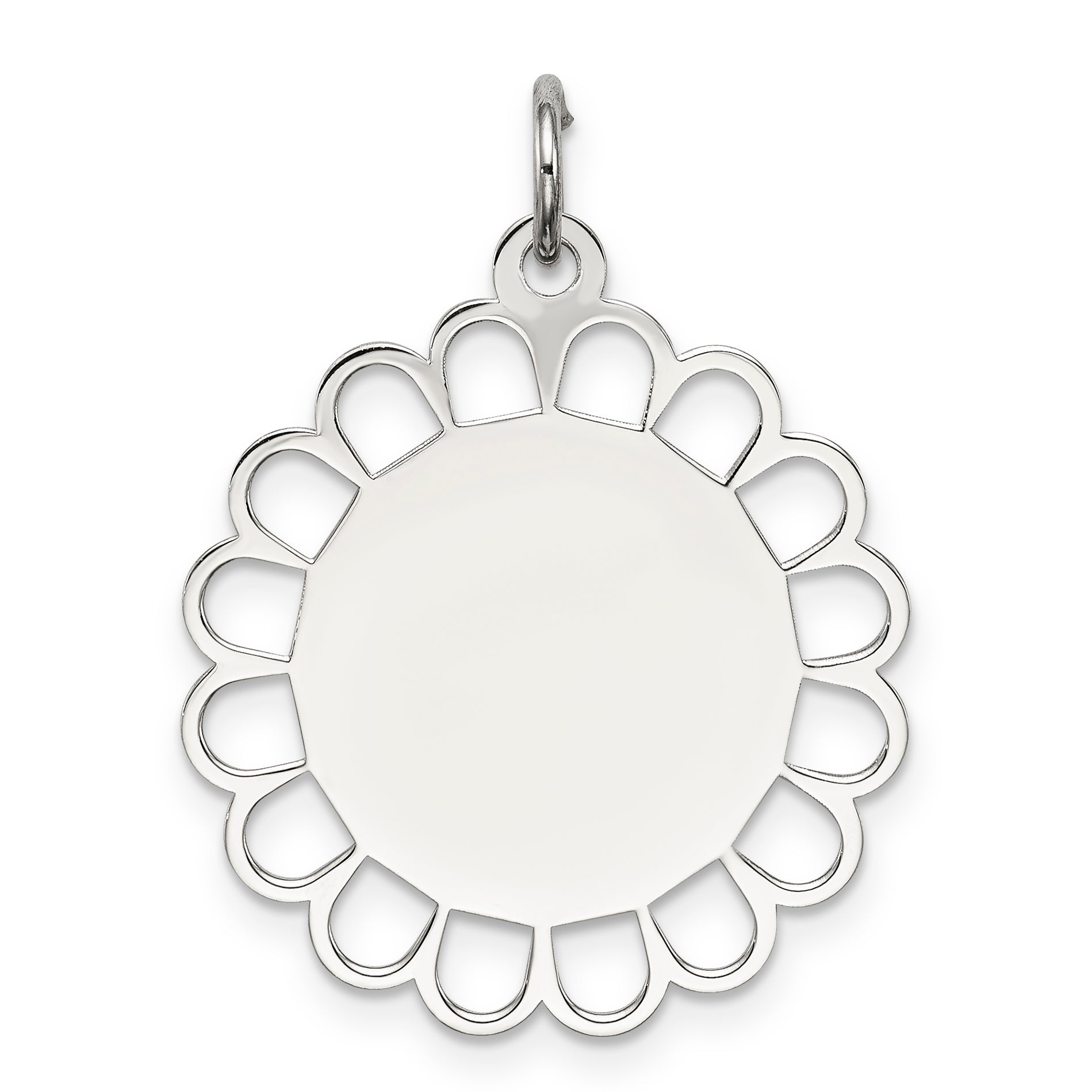 Sterling Silver Rh-plt Engraveable Polished Front/Satin Back Disc Charm