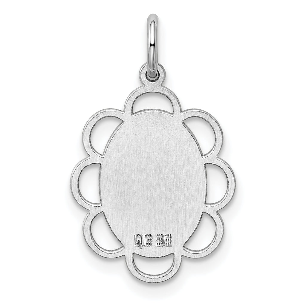 Sterling Silver Rh-plt Engraveable Polished Front/Satin Back Disc Charm
