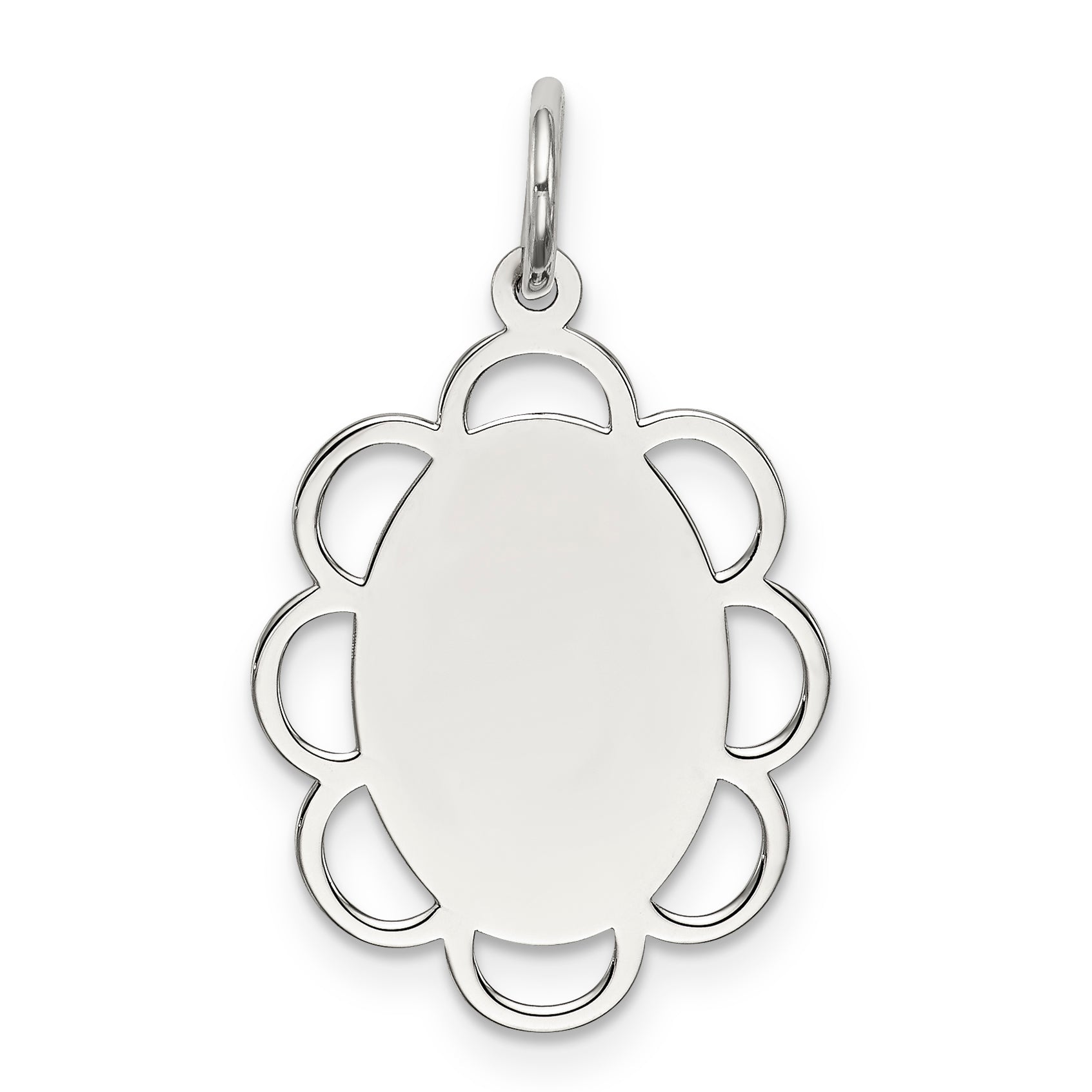Sterling Silver Rh-plt Engraveable Polished Front/Satin Back Disc Charm