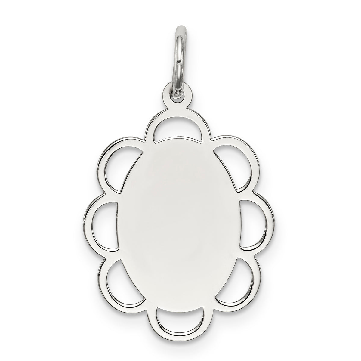 Sterling Silver Rh-plt Engraveable Polished Front/Satin Back Disc Charm