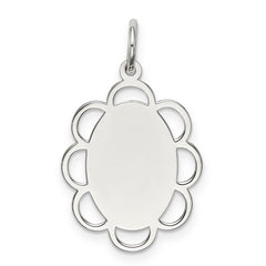 Sterling Silver Rh-plt Engraveable Polished Front/Satin Back Disc Charm