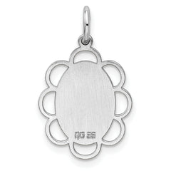 Sterling Silver Rh-plt Engraveable Polished Front/Satin Back Disc Charm