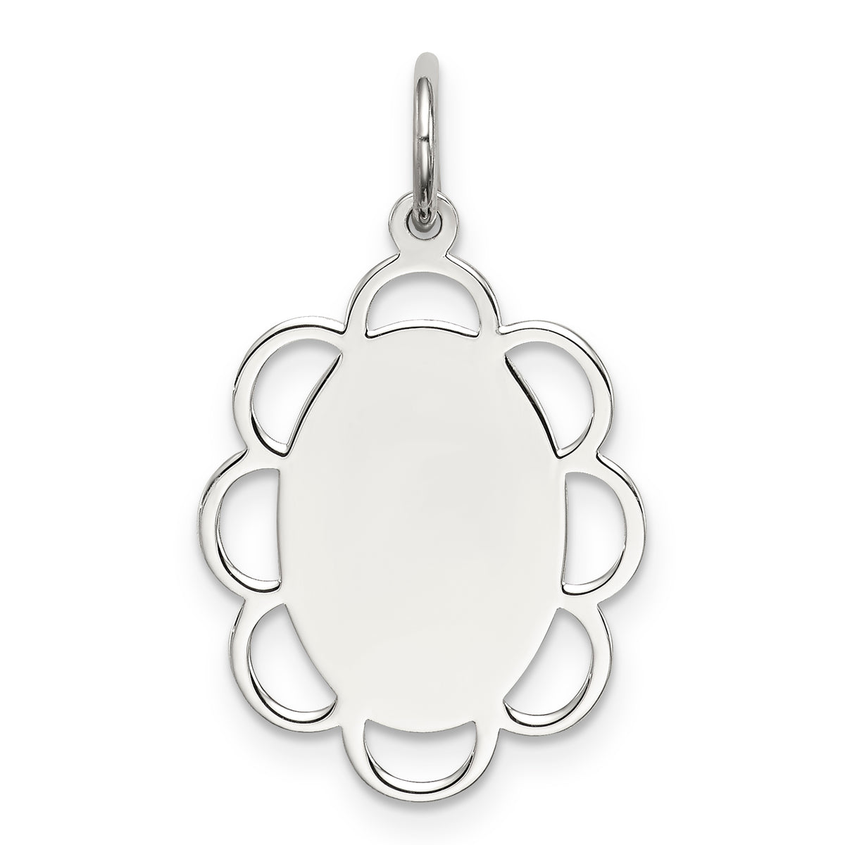 Sterling Silver Rh-plt Engraveable Polished Front/Satin Back Disc Charm