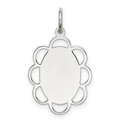 Sterling Silver Rh-plt Engraveable Polished Front/Satin Back Disc Charm