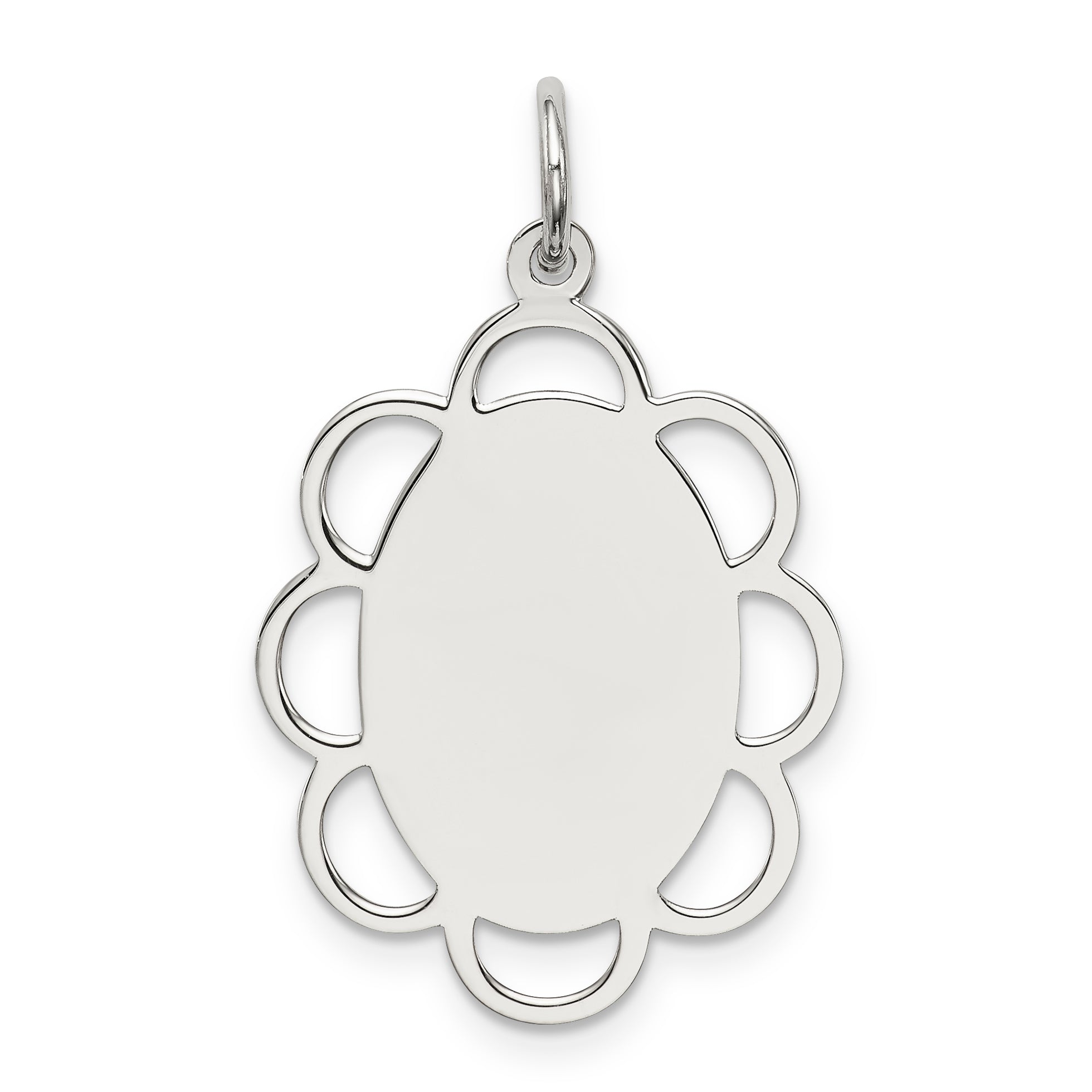 Sterling Silver Rh-plt Engraveable Polished Front/Satin Back Disc Charm