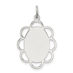 Sterling Silver Rh-plt Engraveable Polished Front/Satin Back Disc Charm