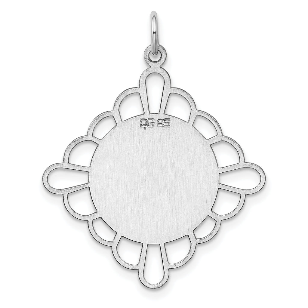 Sterling Silver Rh-plt Engraveable Polished Front/Satin Back Disc Charm