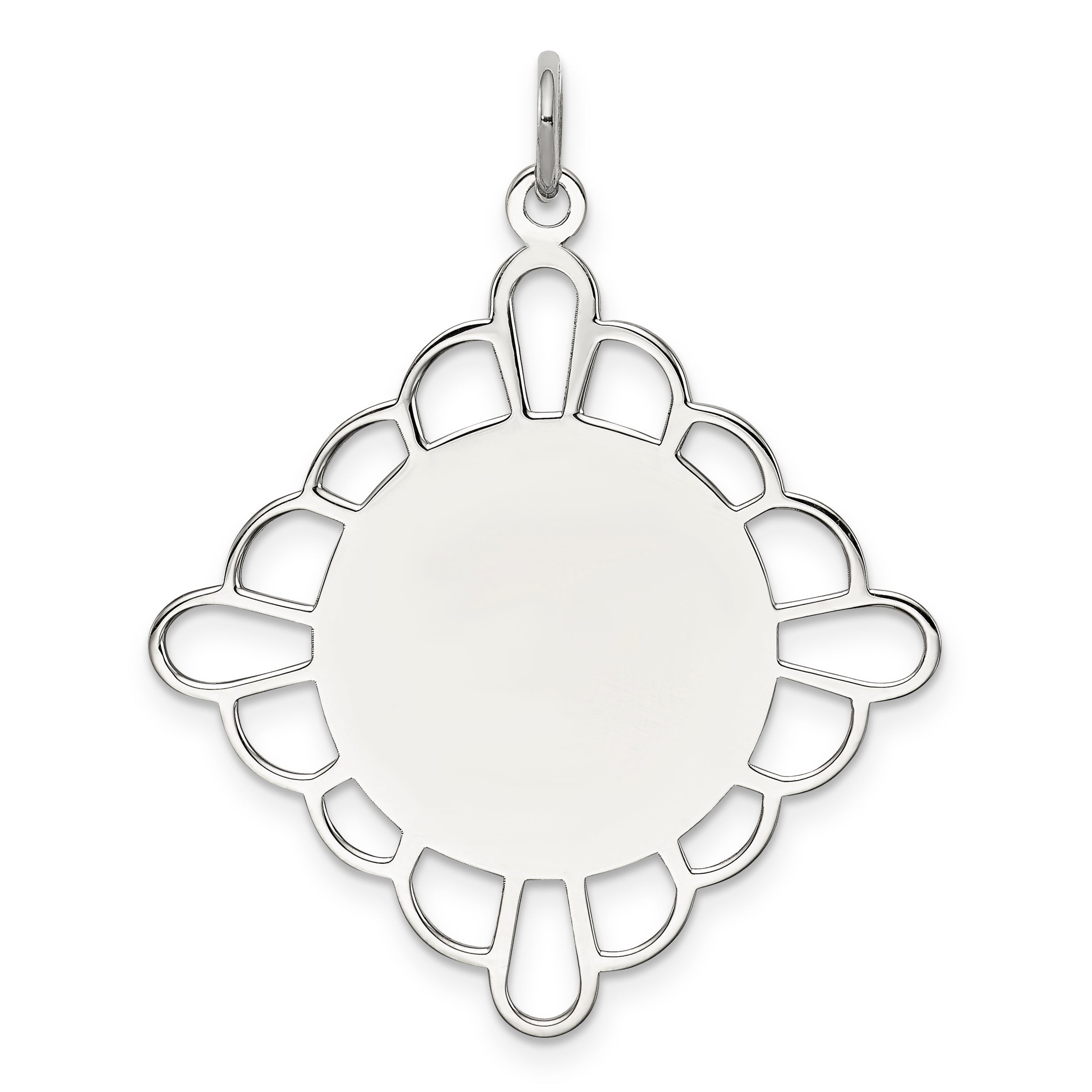 Sterling Silver Rh-plt Engraveable Polished Front/Satin Back Disc Charm