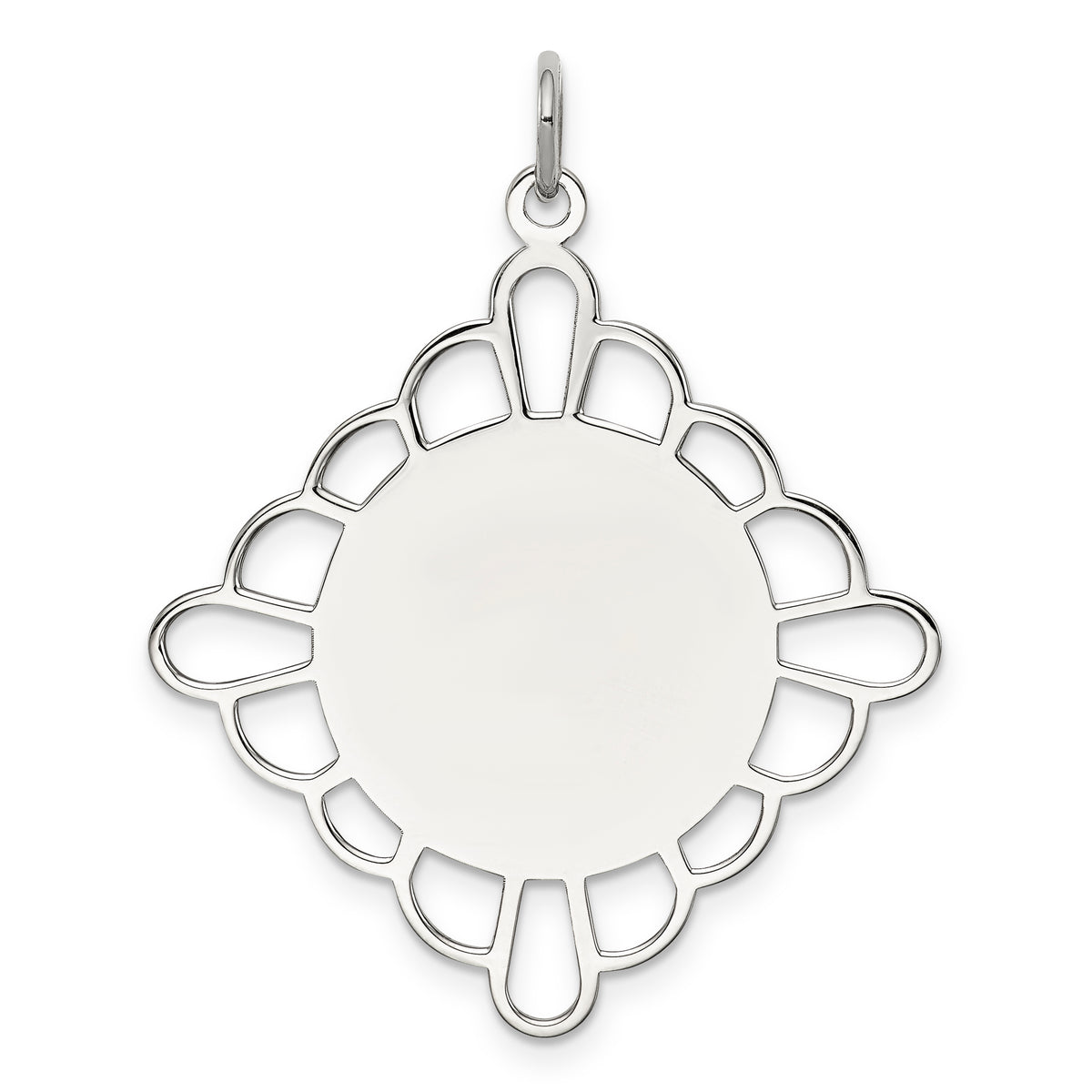 Sterling Silver Rh-plt Engraveable Polished Front/Satin Back Disc Charm