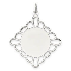 Sterling Silver Rh-plt Engraveable Polished Front/Satin Back Disc Charm
