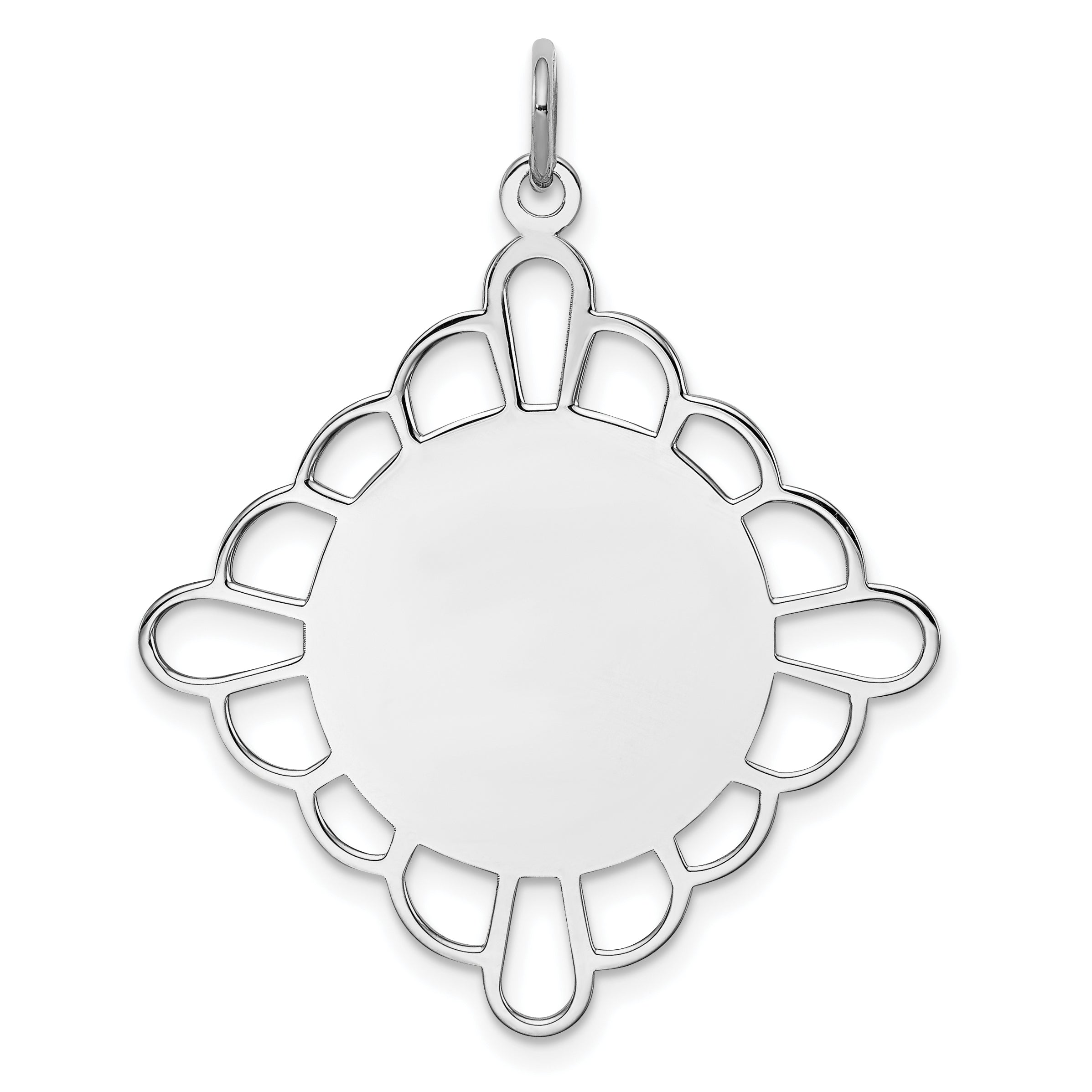 Sterling Silver Rh-plt Engraveable Polished Front/Satin Back Disc Charm