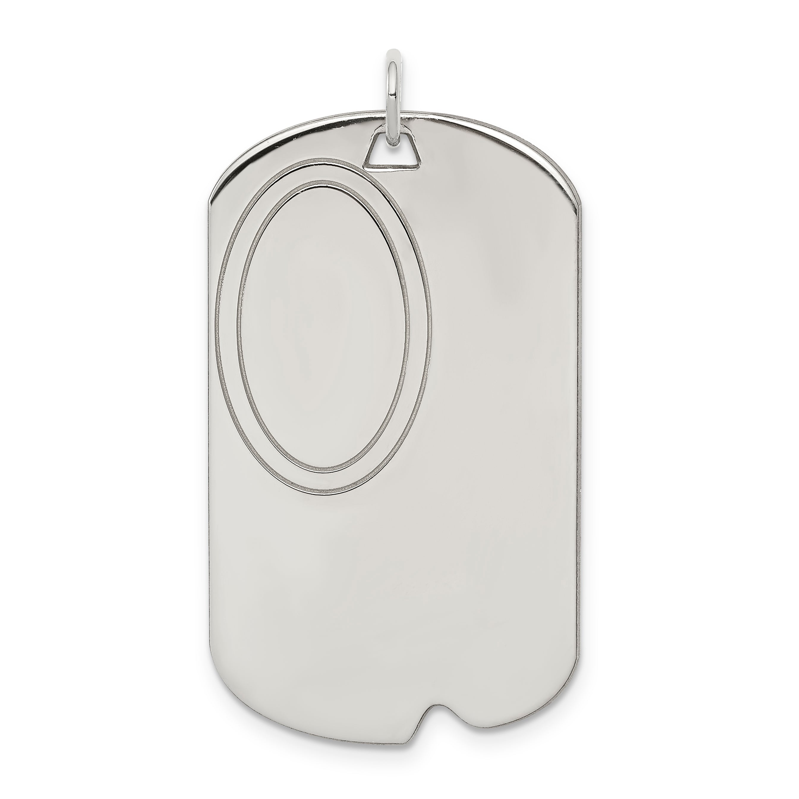 SS Rh-plt Engraveable Dog Tag Polished Front/Satin Back Disc Charm
