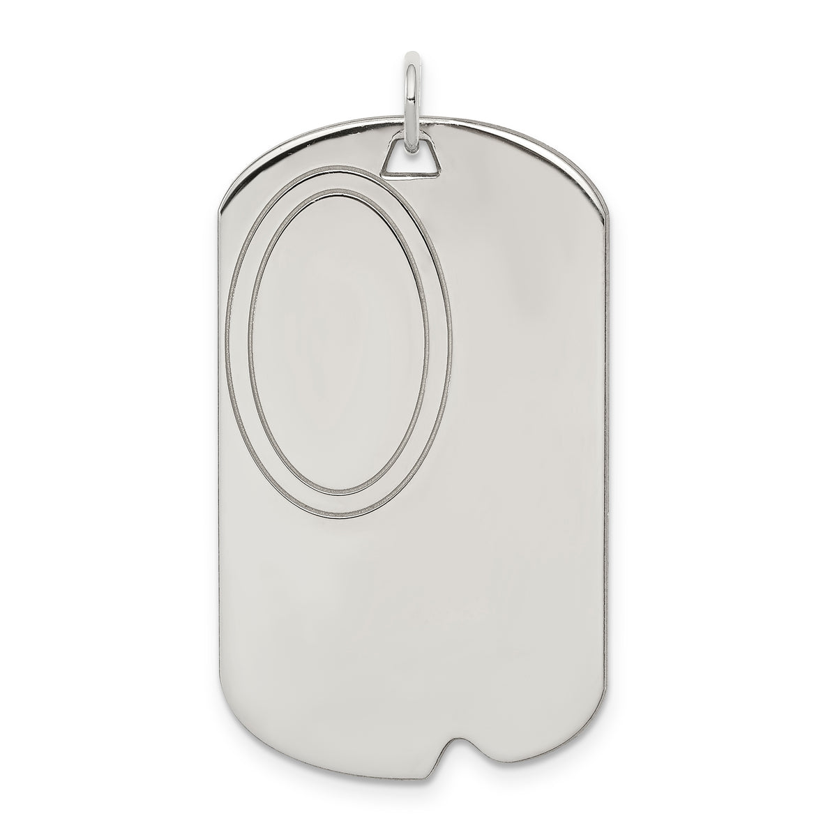 SS Rh-plt Engraveable Dog Tag Polished Front/Satin Back Disc Charm