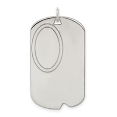 SS Rh-plt Engraveable Dog Tag Polished Front/Satin Back Disc Charm