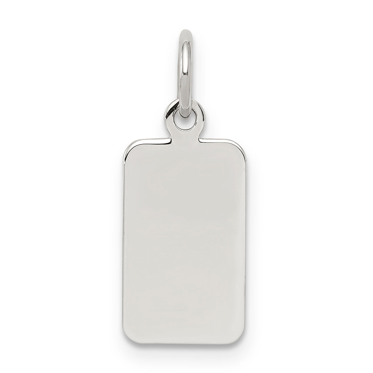 SS Rh-plt Engraveable Rectangle Polished Front/Satin Back Disc Charm