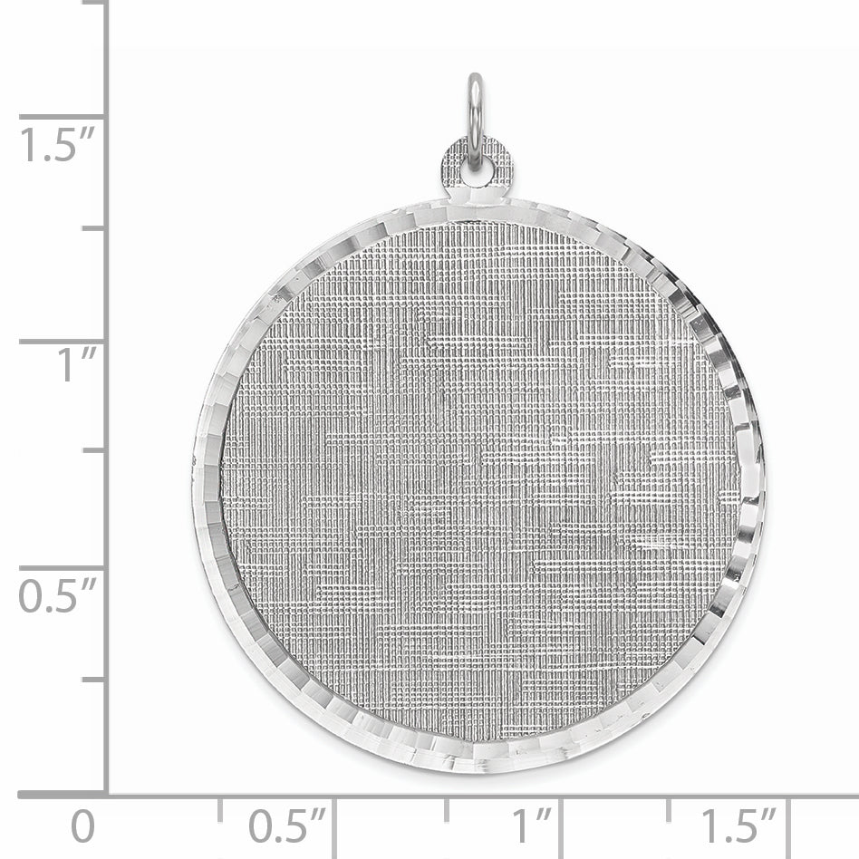 SS Rh-plt Engraveable Round Patterned Polished Front/Satin Back Disc