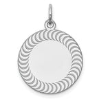 SS Rh-plt Engraveable Round Patterned Polished Front/Satin Back Disc