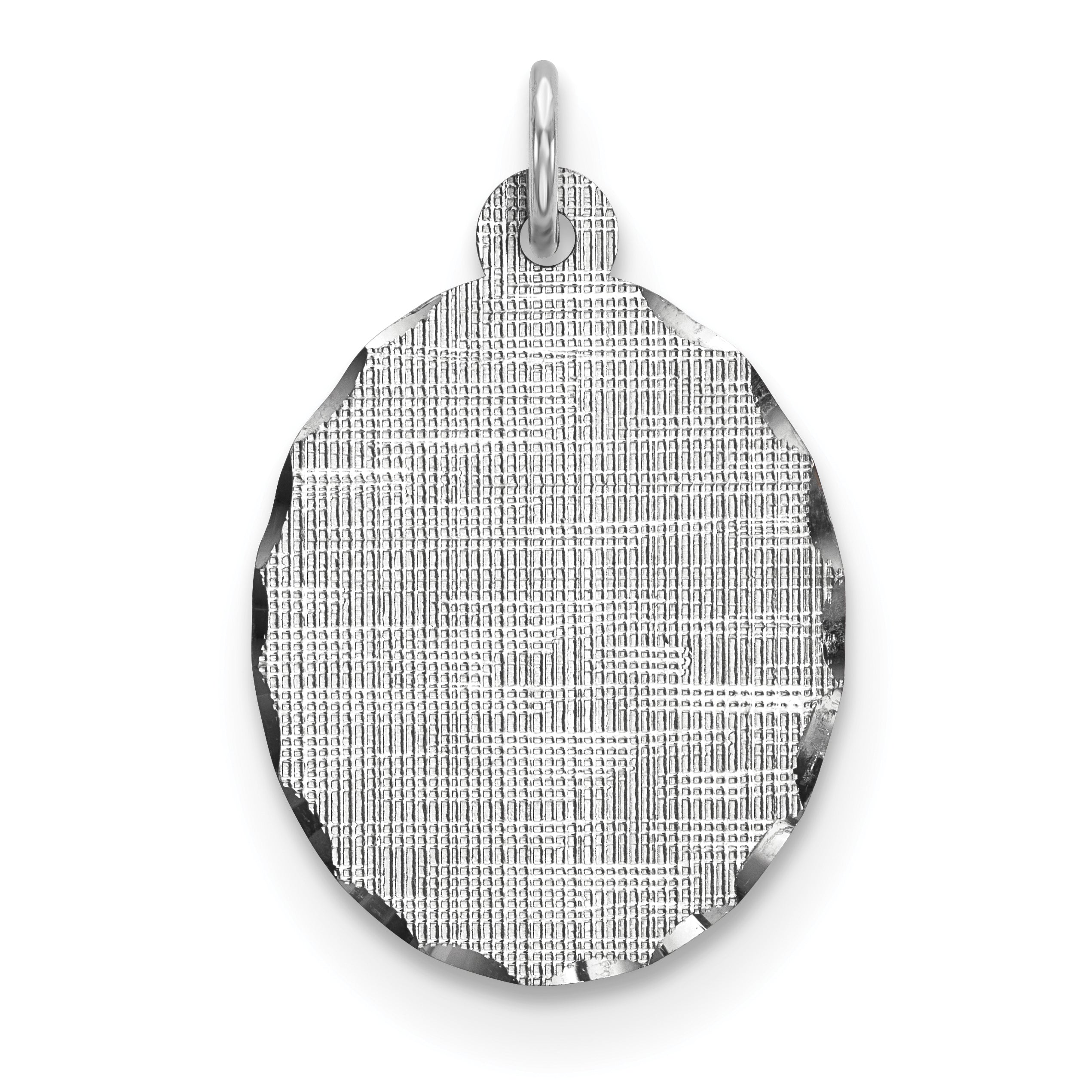 SS Rh-plt Engraveable Oval Patterned Polished Front/Satin Back Disc Charm