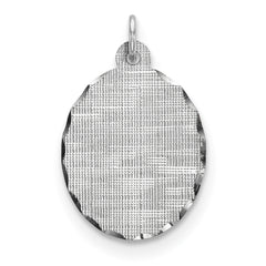 SS Rh-plt Engraveable Oval Patterned Polished Front/Satin Back Disc Charm