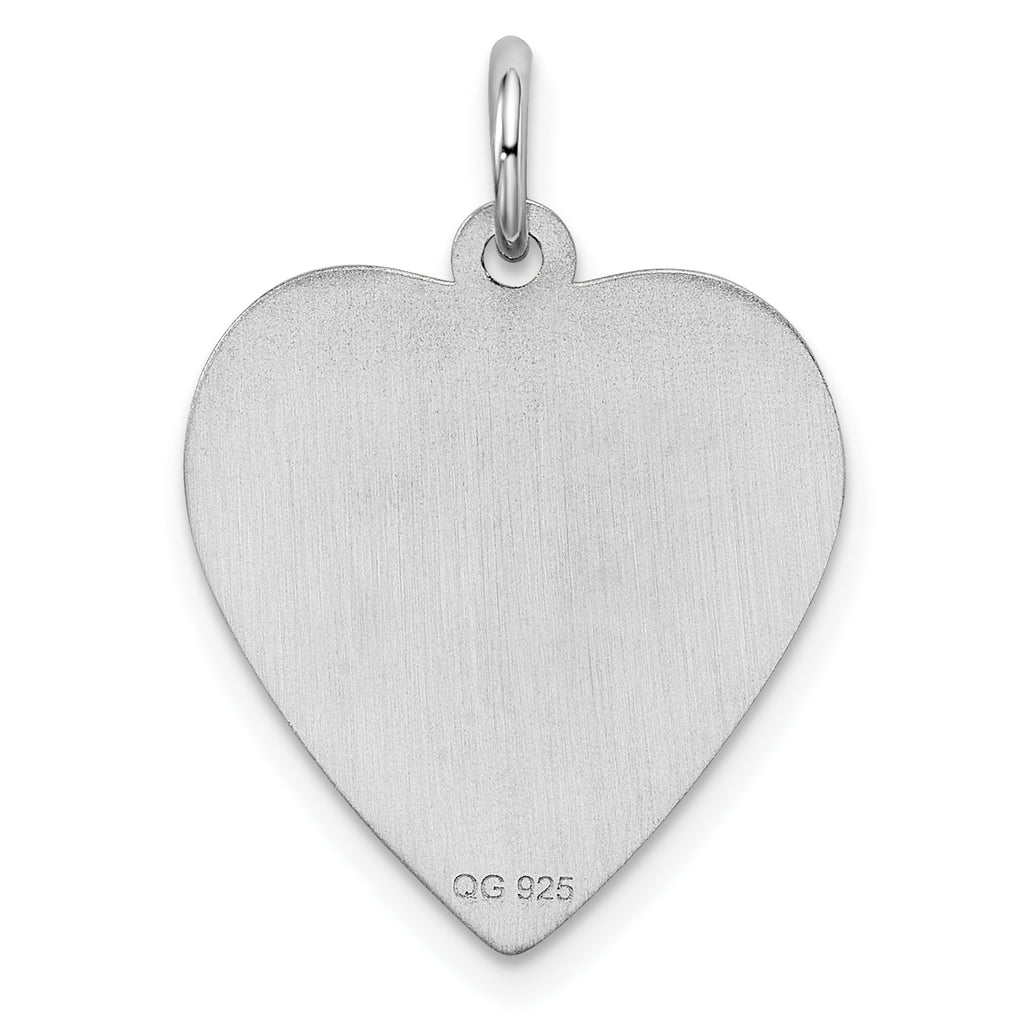 SS Rh-plt Engraveable Heart Patterned Polished Front/Satin Back Disc
