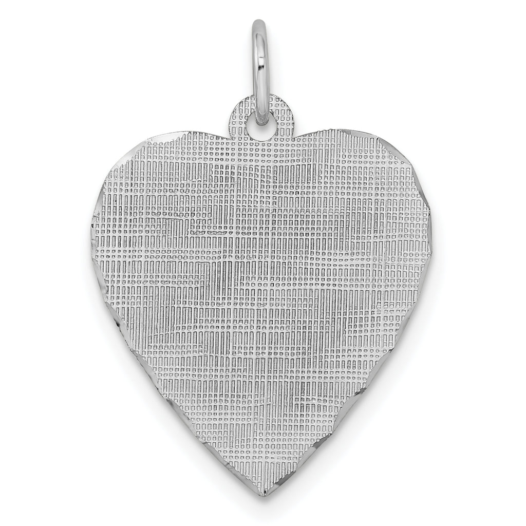 SS Rh-plt Engraveable Heart Patterned Polished Front/Satin Back Disc