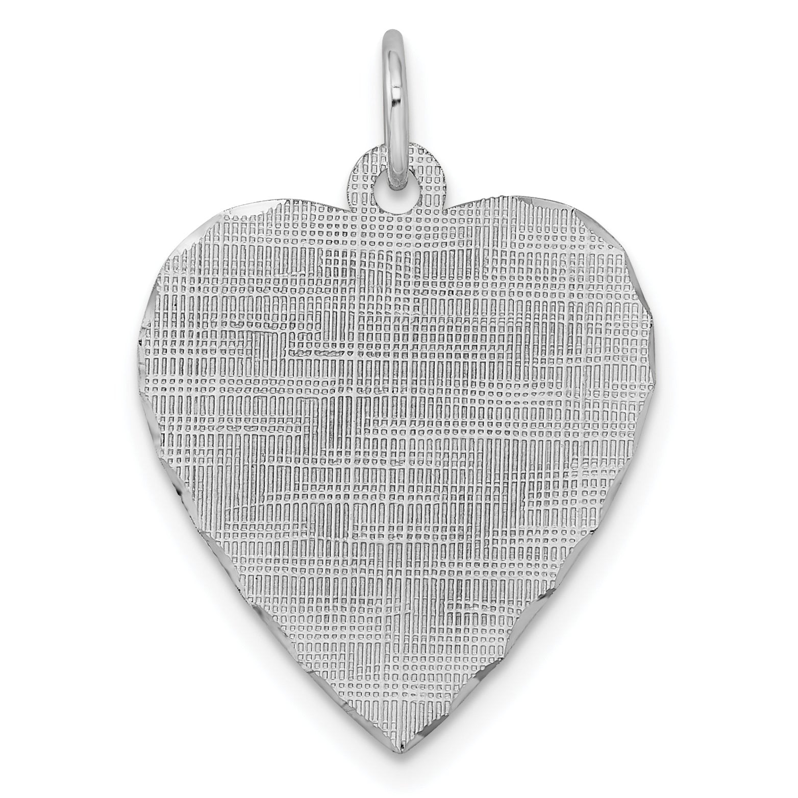 SS Rh-plt Engraveable Heart Patterned Polished Front/Satin Back Disc