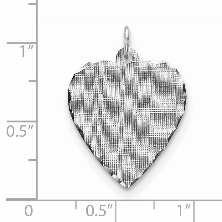 SS Rh-plt Engraveable Heart Patterned Polished Front/Satin Back Disc