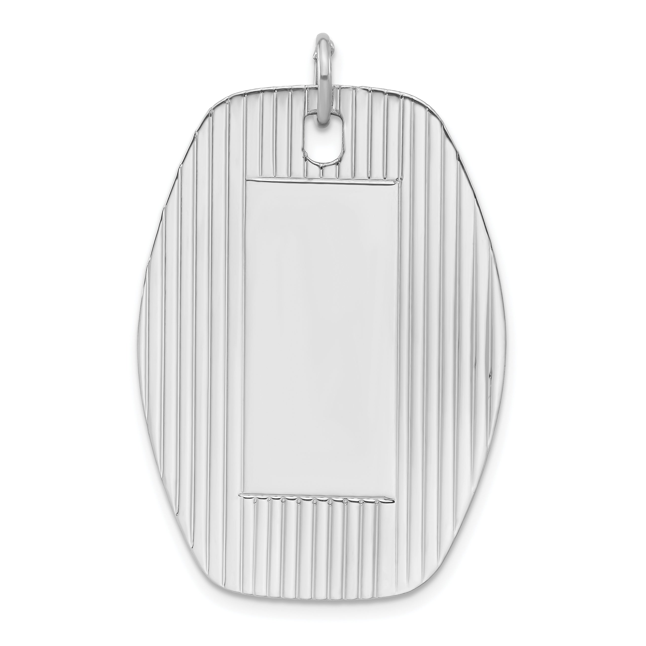 Sterling Silver Rhodium-plated Engraveable Polished & Striped Front/Satin Back Disc Charm