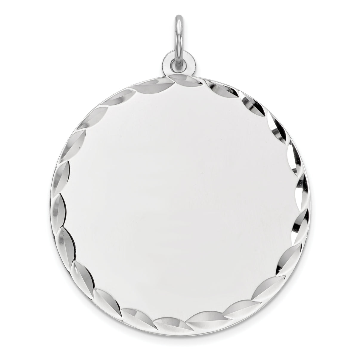 Sterling Silver Rhod-plated Eng. Rnd Polish Front/Satin Back Disc Charm