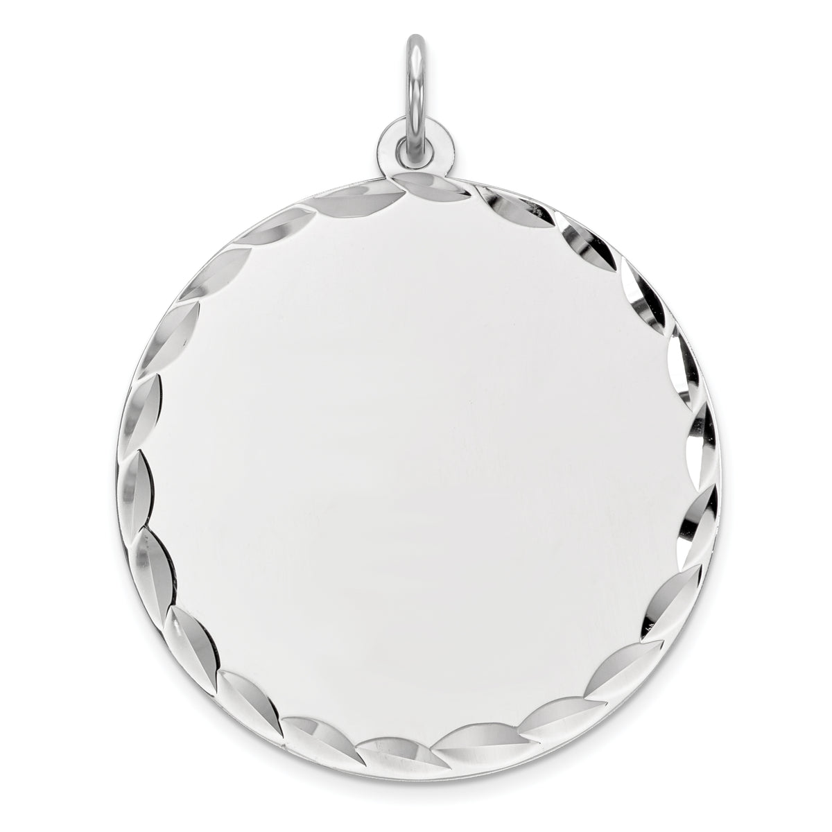 Sterling Silver Rhod-plated ENG. Round Polish Front/Satin Back Disc Charm