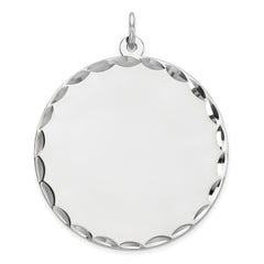 Sterling Silver Rhod-plated ENG. Round Polish Front/Satin Back Disc Charm