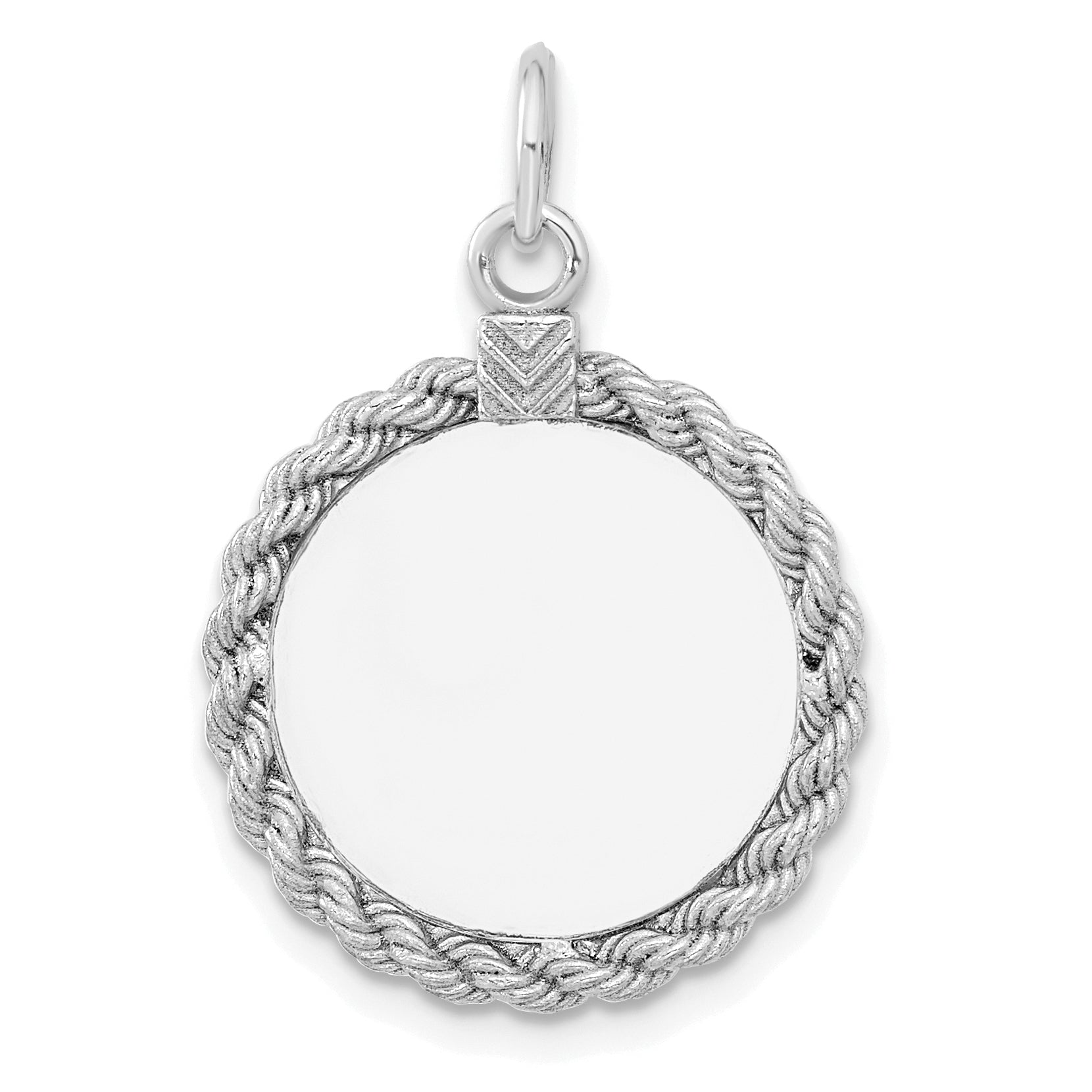 Sterling Silver Rhod-plated Eng. Rnd w/Rope Polish Front/Satin Back Disc Main image