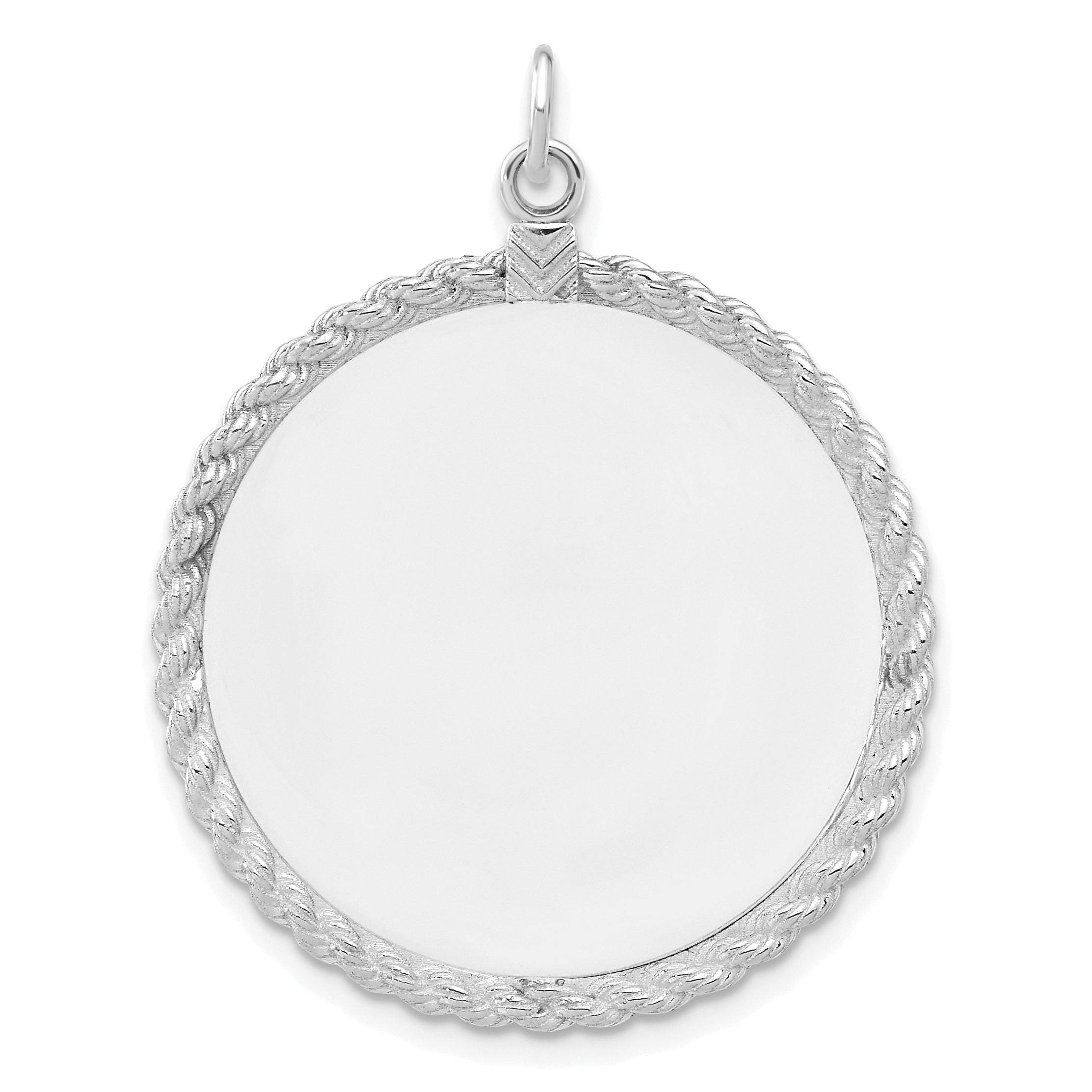 Sterling Silver Rhod-plated Eng. Rnd w/Rope Polish Front/Satin Back Disc Main image