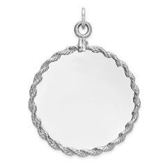 Sterling Silver Rhod-plated Eng. Rnd w/Rope Polish Front/Satin Back Disc