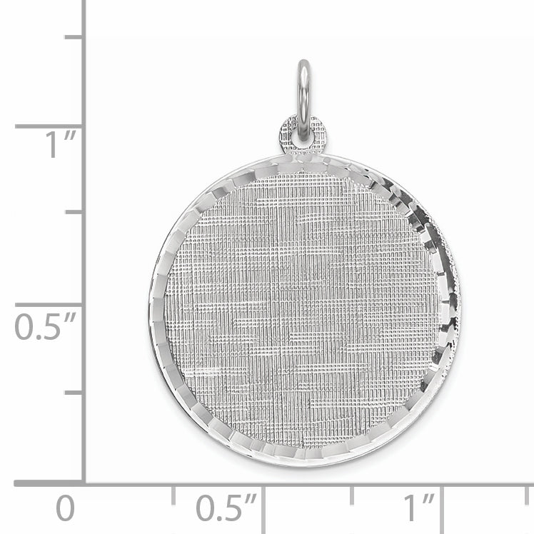 Sterling Silver Rhod-plated Eng. Rnd Patterned Polish Front/Satin Back Disc Secondary image